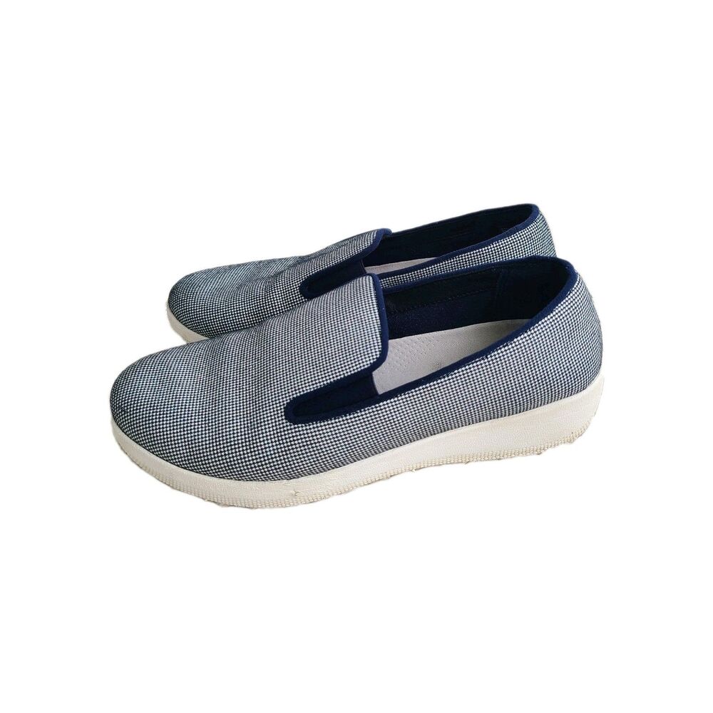 FitFlop Superskate Slip On Loafers Houndstooth Blue White Plaid US 8 SupercomFF
